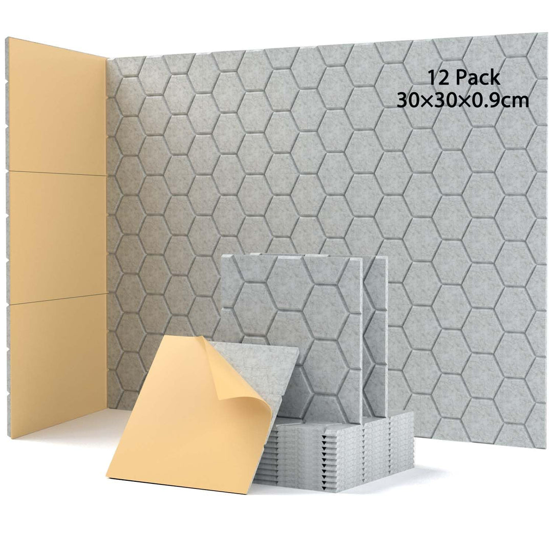 12 Stück Akustikplatten Selbstkleben, Schallabsorber, 30x30x0.9cm, Schalldämmung Wand tür Decken, Ak
