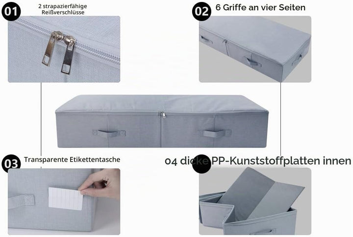 2er-Pack, 100X 43X 18cm, 3-seitiger Reissverschluss Unterbett, Kleiderschrank Kleidung, Schuhe Aufbe