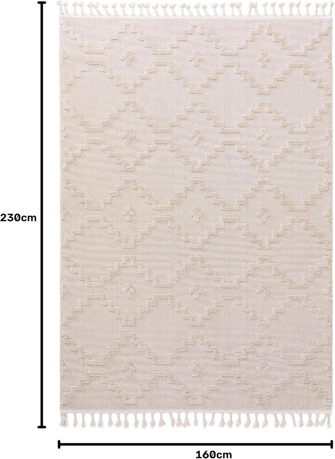 Benuta Teppich OYO Cream Handmade-Look Fransen Hochflor Wohnzimmer 160x230 cm 160x230 cm Cream, 160x