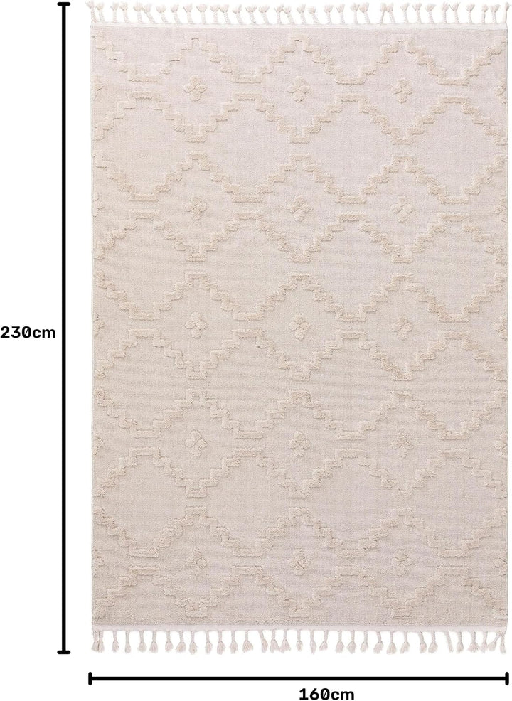 Benuta Teppich OYO Cream Handmade-Look Fransen Hochflor Wohnzimmer 160x230 cm 160x230 cm Cream, 160x