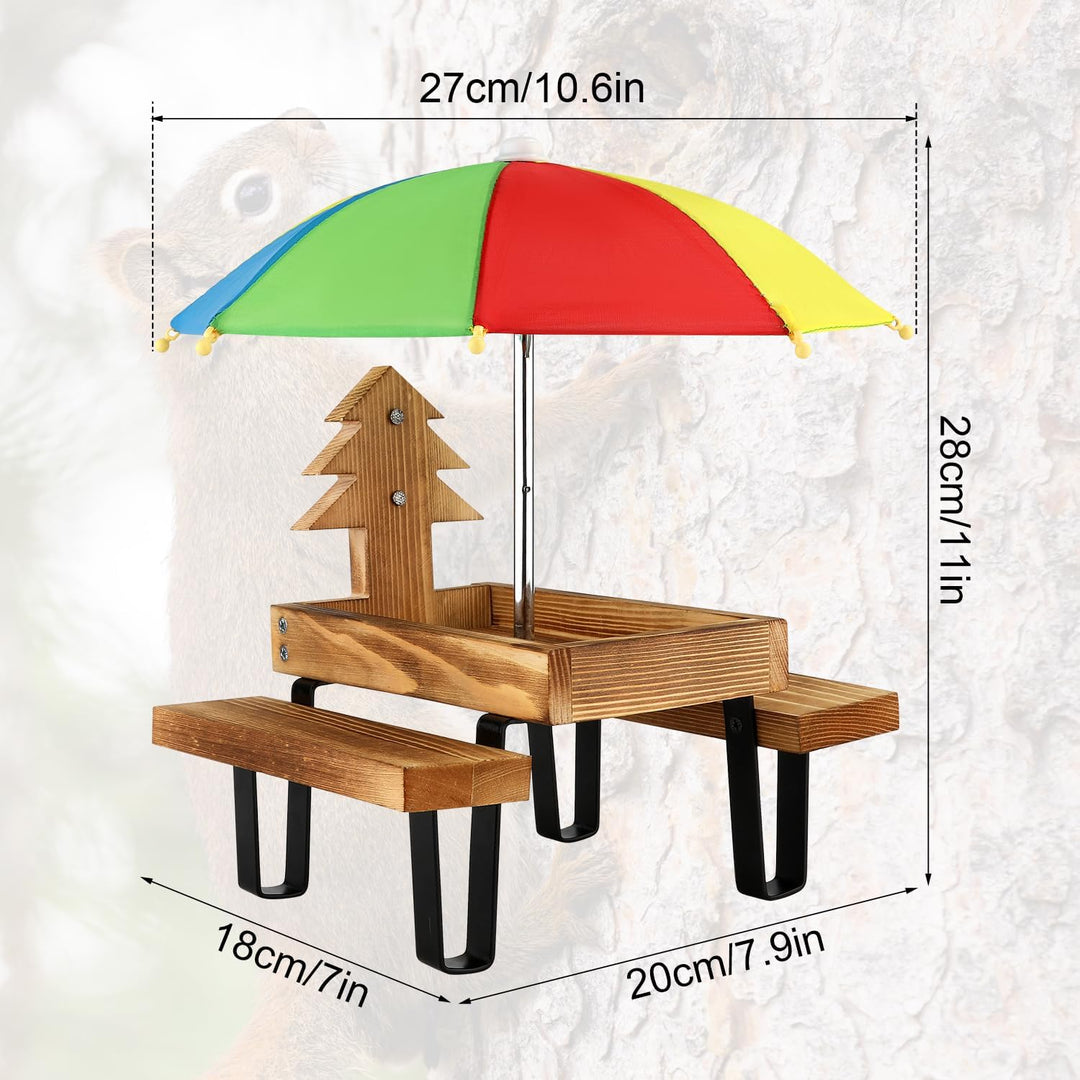 Eichhörnchen Futtertisch mit Regenschirm, Hölzerner Eichhörnchen Picknicktisch Futterspender mit Mai