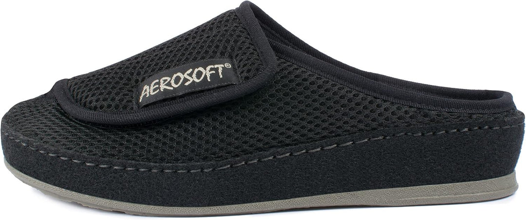 Aerosoft Klett-Pantolette 6032-4P Damen Herren Hausschuh Weite G-H rutschhemmend 37 EU Schwarz, 37 E