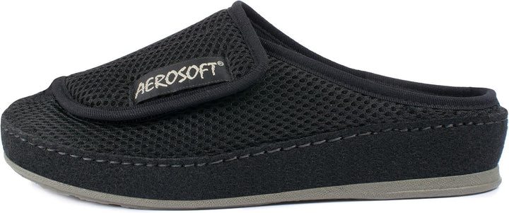 Aerosoft Klett-Pantolette 6032-4P Damen Herren Hausschuh Weite G-H rutschhemmend 37 EU Schwarz, 37 E