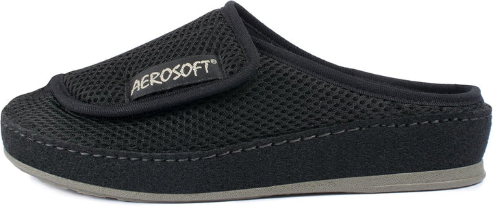 Aerosoft Klett-Pantolette 6032-4P Damen Herren Hausschuh Weite G-H rutschhemmend 37 EU Schwarz, 37 E