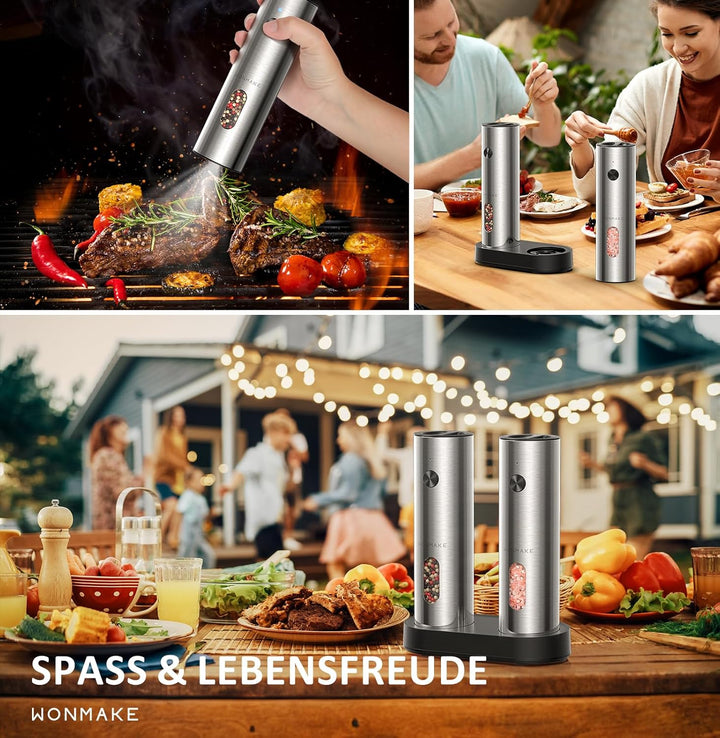WONMAKE Salz und Pfeffermühle Elektrisch, Elektrische Pfeffermühle Mühle Set Edelstahl mit USB-C Dua