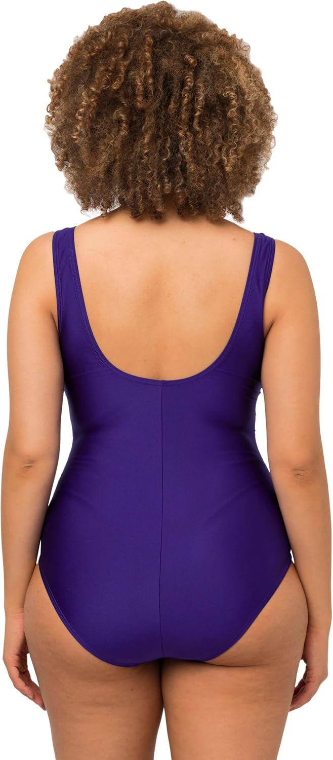 Ulla Popken Damen Frontraffung, Tori Badeanzug 54 Lila, 54 Lila