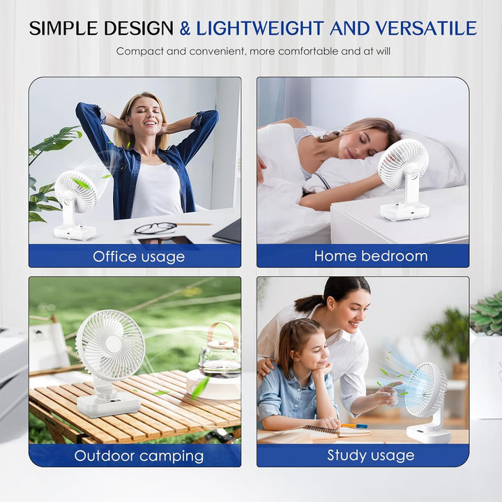 Mini Tischventilator Leiser, 120°Oszillation, 4 Geschwindigkeiten, USB Ventilator mit Akku 4000mAh,