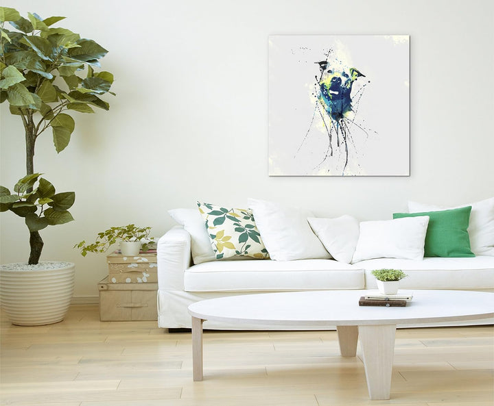 Paul Sinus Art Pitbull 60x60cm Keilrahmenbild Kunstbild Aquarell Art Wandbild auf Leinwand fertig ge