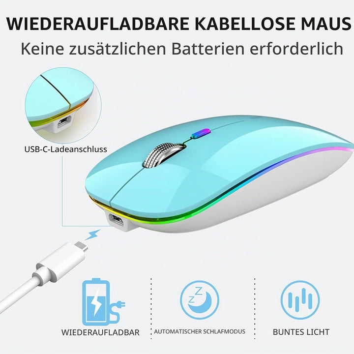 Uiosmuph G12 Maus Kabellos, Leise Wiederaufladbar Wireless Mouse,Blau Blue, Blue
