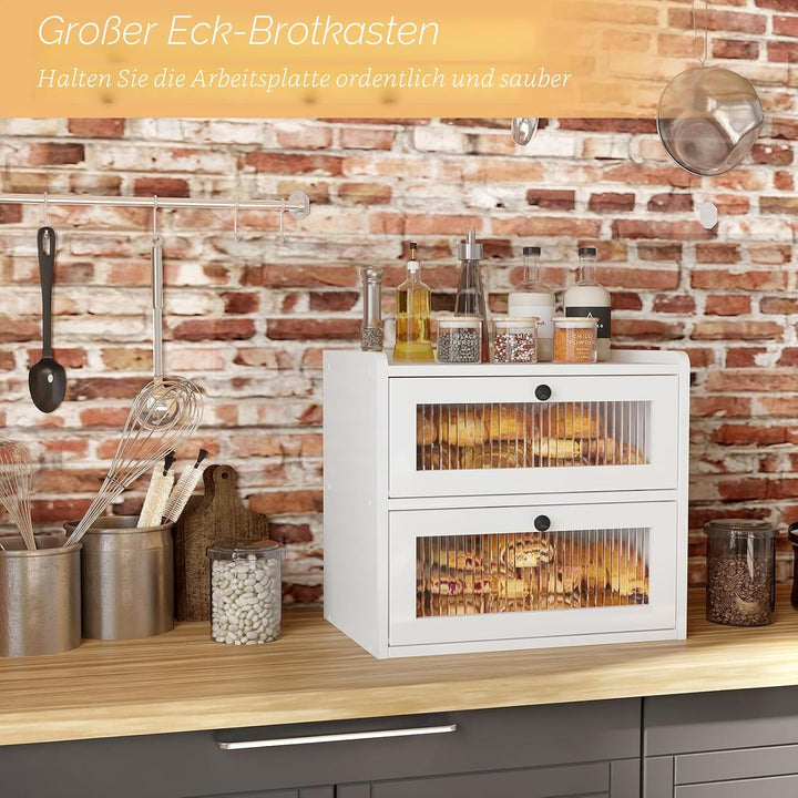 Brotkasten Holz, 2 Etagen Gross Brotbox mit Belüftungsloch, Längere Frische & Einfache Pflege, Küche