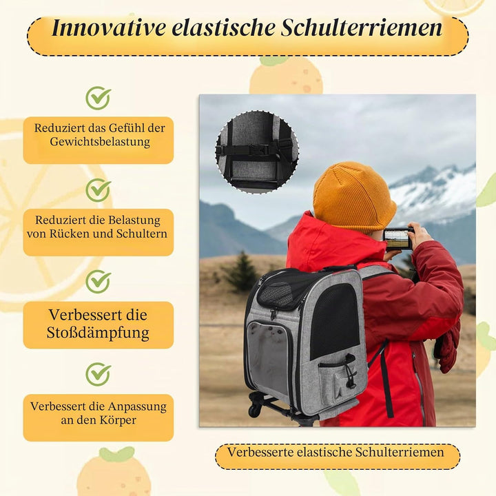 Rucksack für Katzen und Katzen, mit Rädern, für Hunde und Katzen bis zu 15 kg, ideal für Spaziergäng