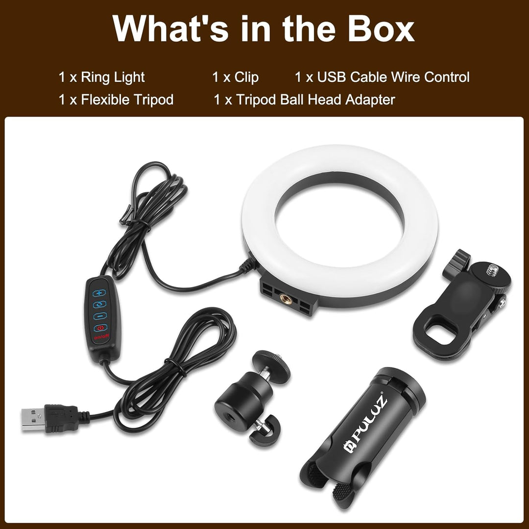 PULUZ Ringlicht PC mit Clip & Stativ 5 Zoll Videokonferenz Licht Dimmbares 3 Lichtfarben+Helligkeit