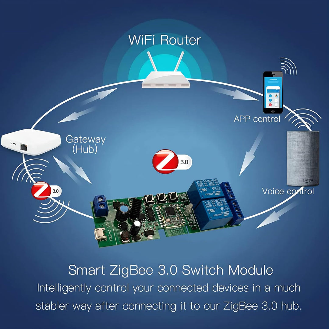 Jane Eyre Zigbee Tuya Smart 2 Kanal Smart Relais mit 433 RF Fernbedienung, USB5V DC7-32V augenblickl