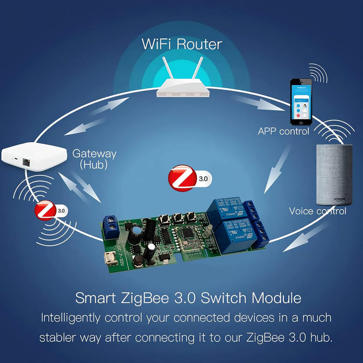 Jane Eyre Zigbee Tuya Smart 2 Kanal Smart Relais mit 433 RF Fernbedienung, USB5V DC7-32V augenblickl