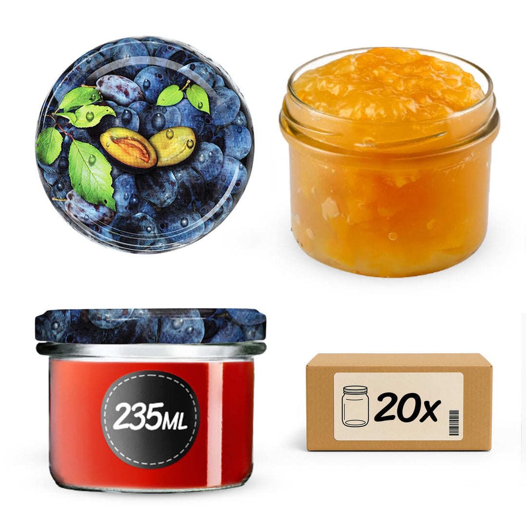 KADAX 20er Set Marmeladengläser 235ml TO82 Pflaumen, Einmachgläser Vorratsgläser Mason Jar mit Schra