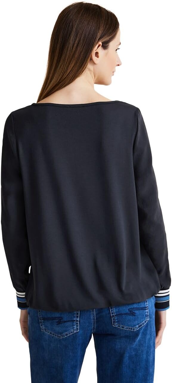 Street One Damen Materialmix Langarmshirt 46 Deep Blue (Blau), 46 Deep Blue (Blau)