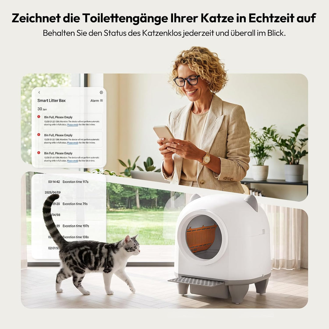 Devoko Katzenklo Selbstreinigend,Niedliche Katzenohren,Automatische Katzentoilette XXL,Fernsteuerung