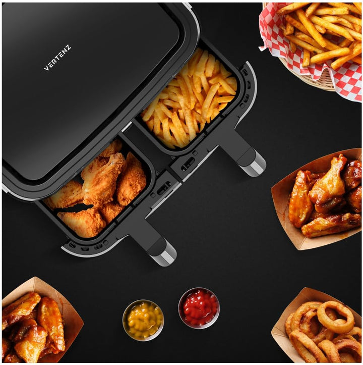 VERTENZ Taste 90 | Heissluftfritteuse Airfryer 9L in Zwei Körben Doppelkammer | 8 Automatische Menüs