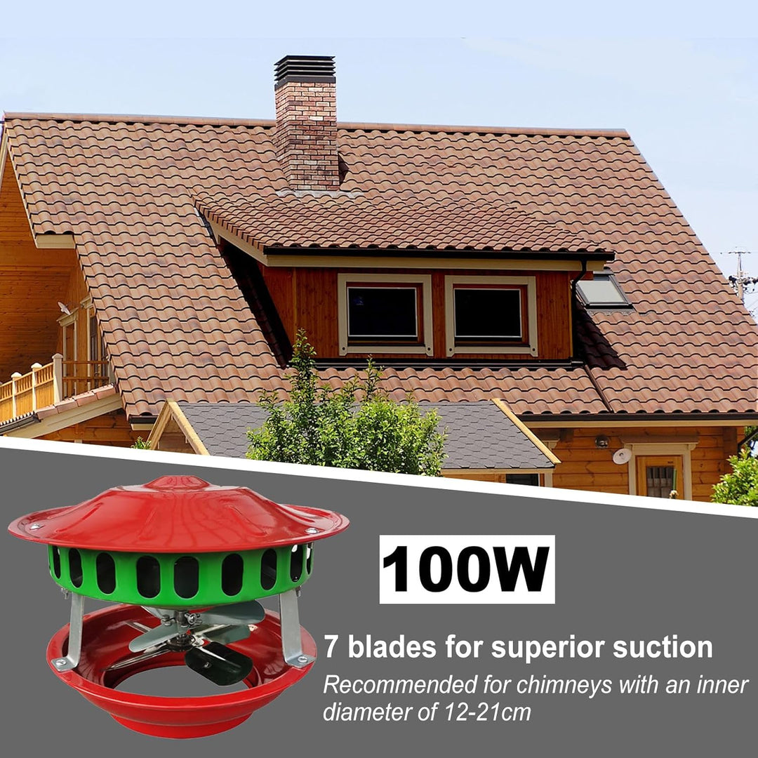 100W Rauchabzug Ventilator,Kamin Ventilator mit 7 Fächerblätter für 12-21cm Ventilator für Kamin & H