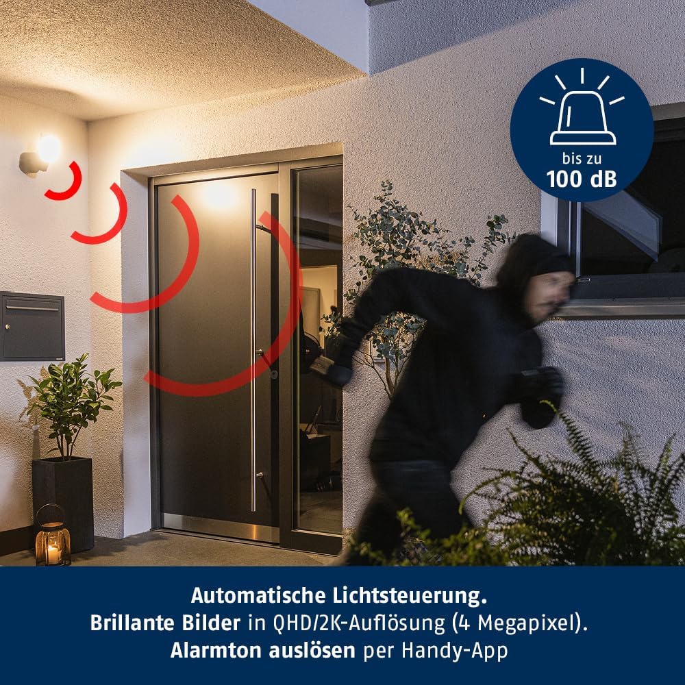 ABUS WLAN Licht Aussen-Kamera (PPIC46520) – Smarte Überwachungskamera mit Aussenleuchte, Personenerk