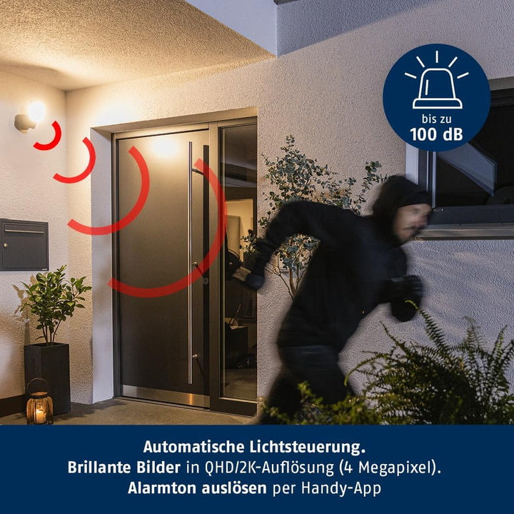 ABUS WLAN Licht Aussen-Kamera (PPIC46520) – Smarte Überwachungskamera mit Aussenleuchte, Personenerk