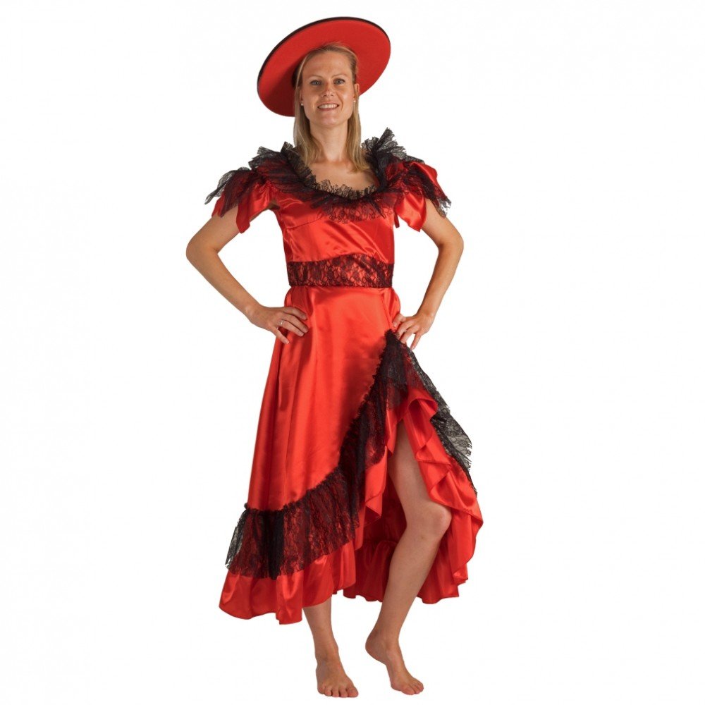 Krause & Sohn Kostüm Mrs. Andalusia Kleid rot/schwarz gepunktet Spanierin Flamenco Argentinien (36)