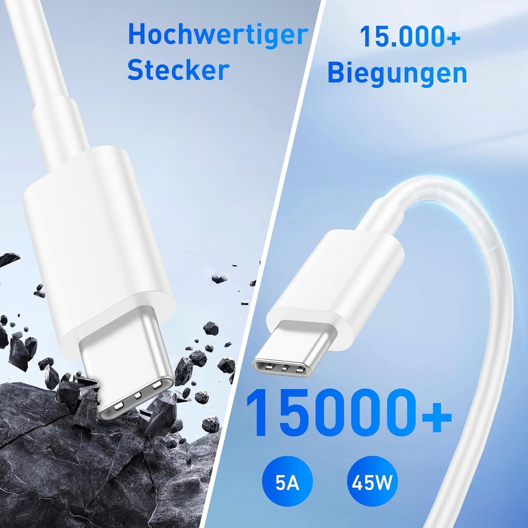 45W USB C Ladegerät mit Kabel [2M+3M], Typ C Schnellladegerät mit Ladekabel Lang für iPhone, Type C