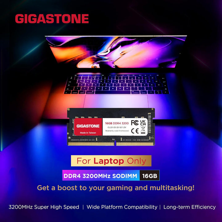 【DDR4 RAM Nur für Laptops】 GIGASTONE 32GB Kit (2x16GB) DDR4 3200MHz (2933/2666MHz) PC4-25600 CL22 1,