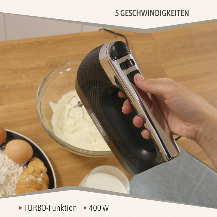 briebe Elegance Handmixer 400W, Handrührgerät Konditorei-Spezial 5 Geschwindigkeiten + Turbo, Handrü