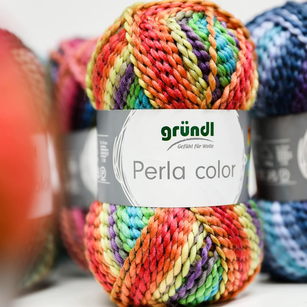 Gründl 3354-26 Perla Color Wolle, 100% Polyester, schierfergrau-karamell-weiss multicolor, 39 x 20 x