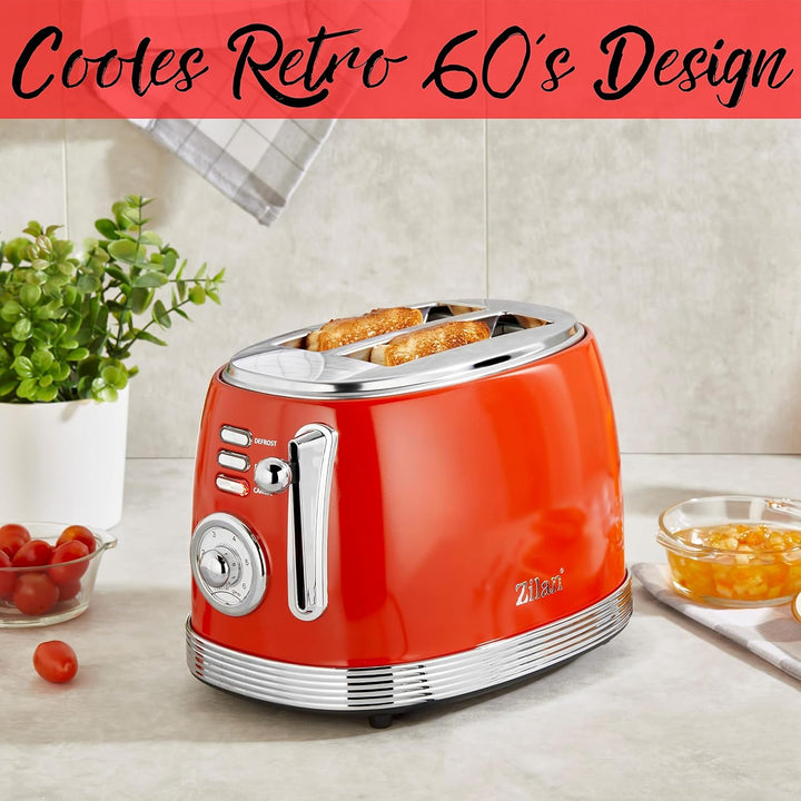 60er Jahre Retro Toaster 2 Scheiben Edelstahl | Toaster 2 Scheiben | Doppelschlitz Toaster | 6 Stufe