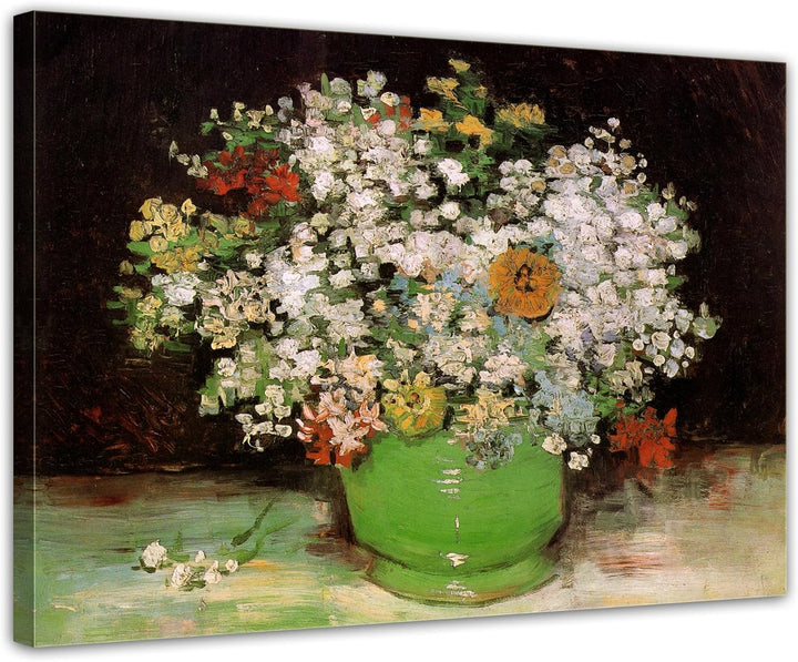 Bilderdepot24 Bild auf Leinwand | Vincent van Gogh Vase mit Zinnias und anderen Blumen in 80x60 cm a