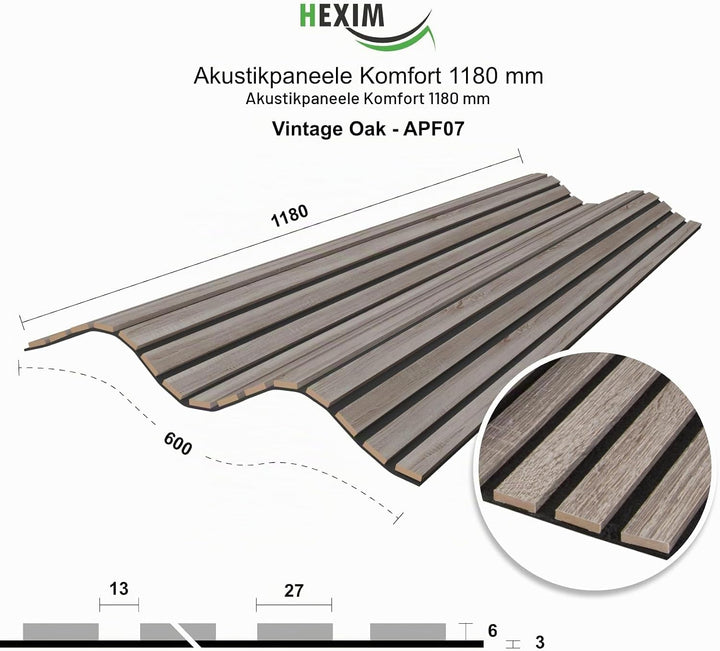 HEXIM Akustikpaneele 118x60cm Holz Comfort - flexible Holzpaneele Platten Lamellenwand MDF Wandpanee