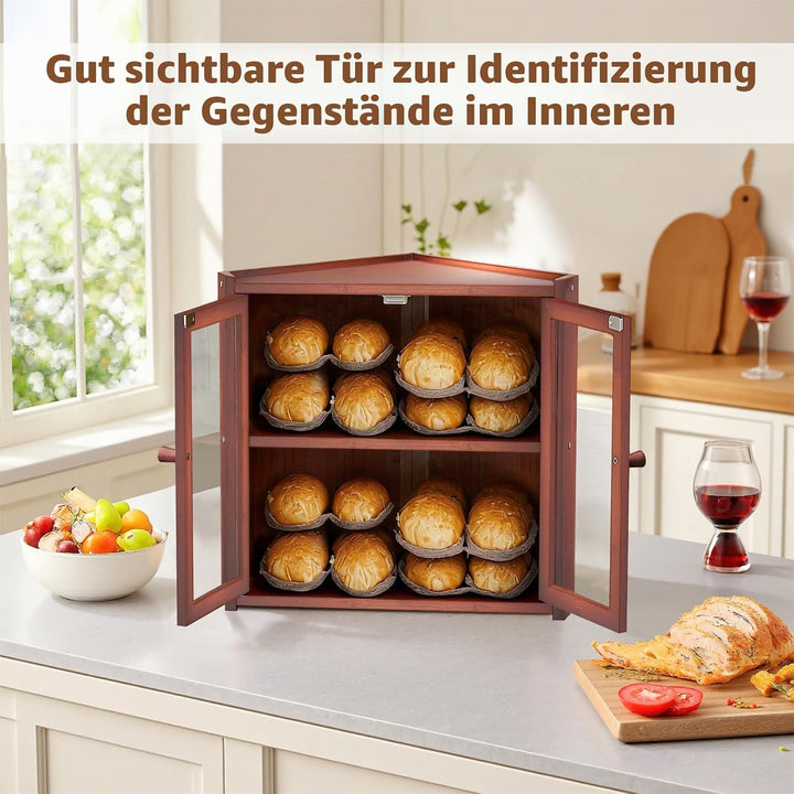 BAMBANG Brotkasten Ecke Bambus 2 Etagen Gross,Brotaufbewahrung Frischhalten Brotbehälter Brotschrank