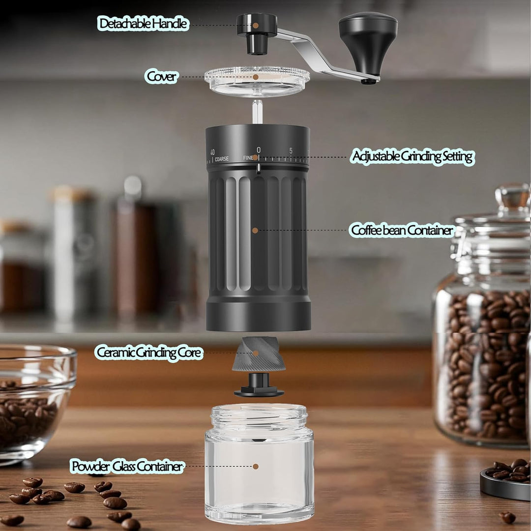Tragbare Mini Manueller Handkaffeemühle mit 40-stufige Externer Verstellbarer, Kaffeebohnen Kegelmah