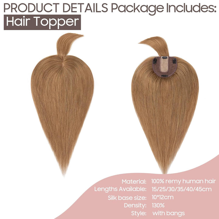 Hair Topper Echthaar mit langem Pony, Toupet Damen 10x12cm Basis, Haartopper Echthaar mit Remy Seide