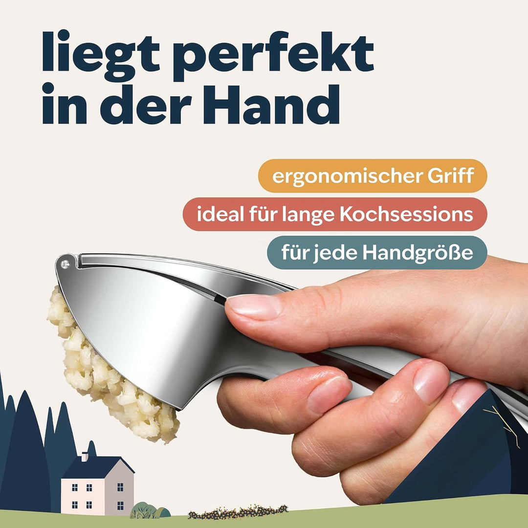 kjøk Premium Knoblauchpresse - Zinklegierung in Chrom glänzend - profi Knoblauch Presse spülmaschine
