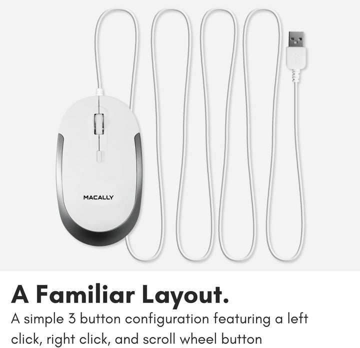Macally Leise kabelgebundene Maus – schlanke und kompakte USB-Maus für Apple Mac oder Windows PC Lap