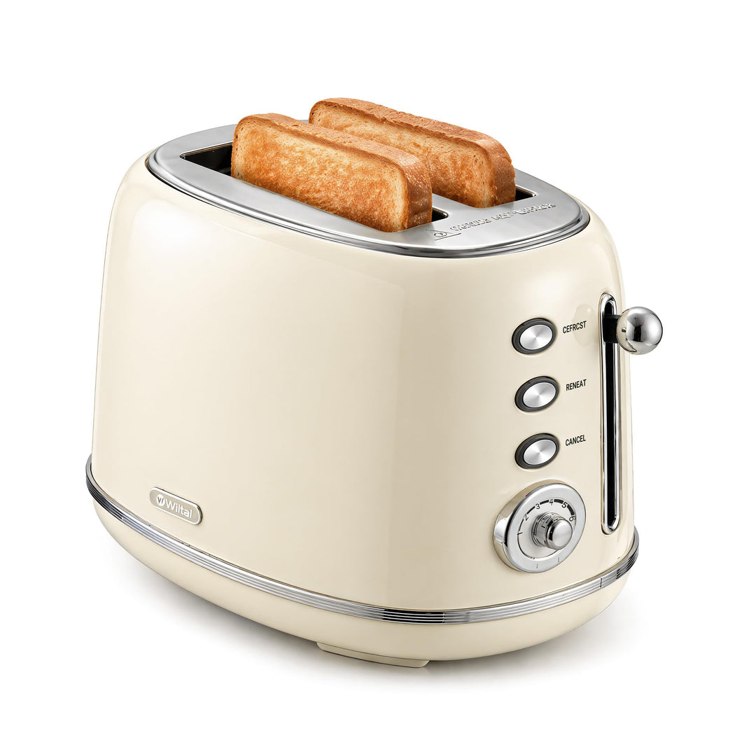 Retro Toaster 2 Scheiben Edelstahl – Brötchenaufsatz, 6 Röststufen, Vorheiz- und Auftaufunktion, Abs
