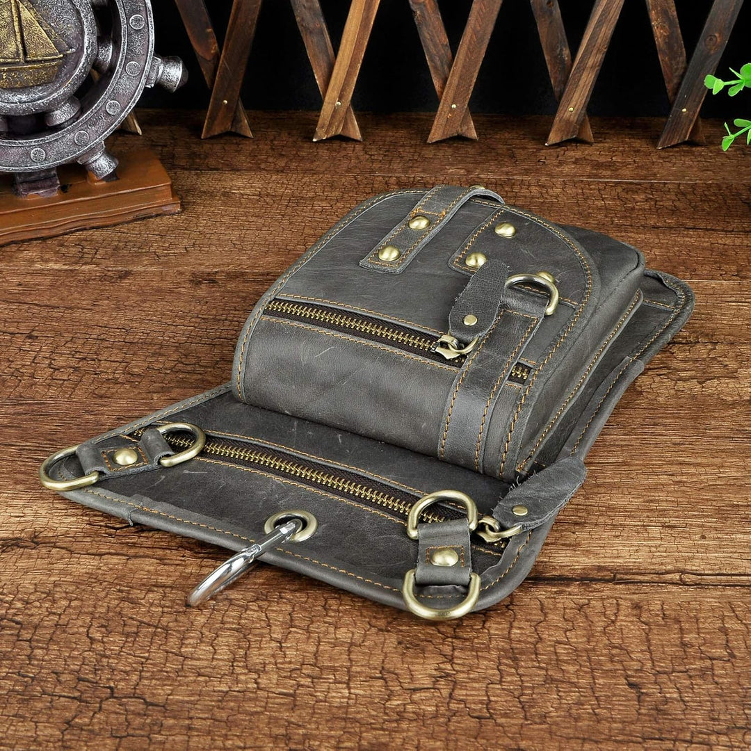 Le'aokuu Herren Echtes Leder Tasche Hüfttasche Gürteltasche Drop Leg Thigh Bag Hip Fanny Bum Belt We