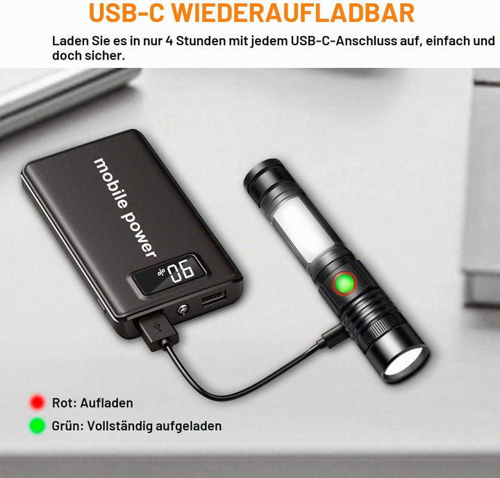 REHKITTZ LED Taschenlampe Extrem Hell 2000 Lumen,(mit 2500mAh Akku) Wiederaufladbare Taschenlampe LE