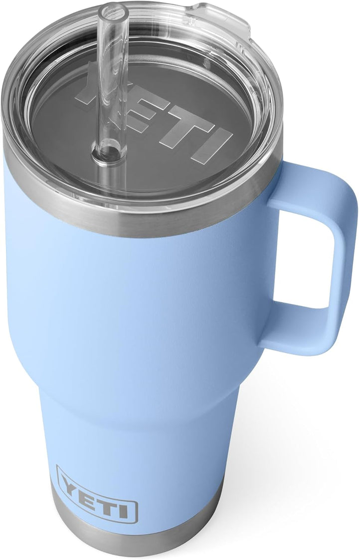 YETI Rambler Straw Mug, Stainless Steel Vacuum Insulated Mug with Stronghold Lid, Big Sky Blue, 35 o