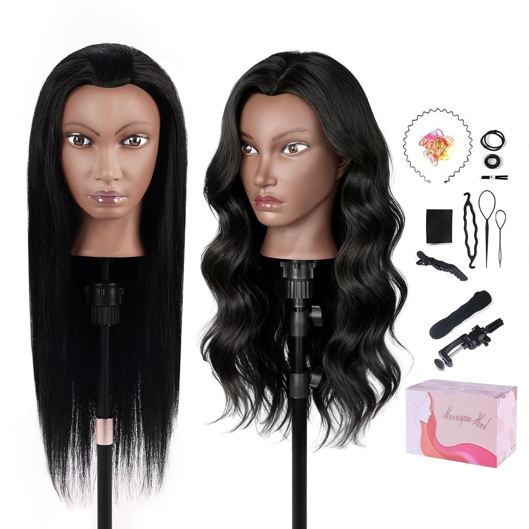 Friseur Übungskopf 100% Echthaar, 66 cm / 26 Zoll Mannequin Kopf mit Haaren, Friseurkopf Trainingsko