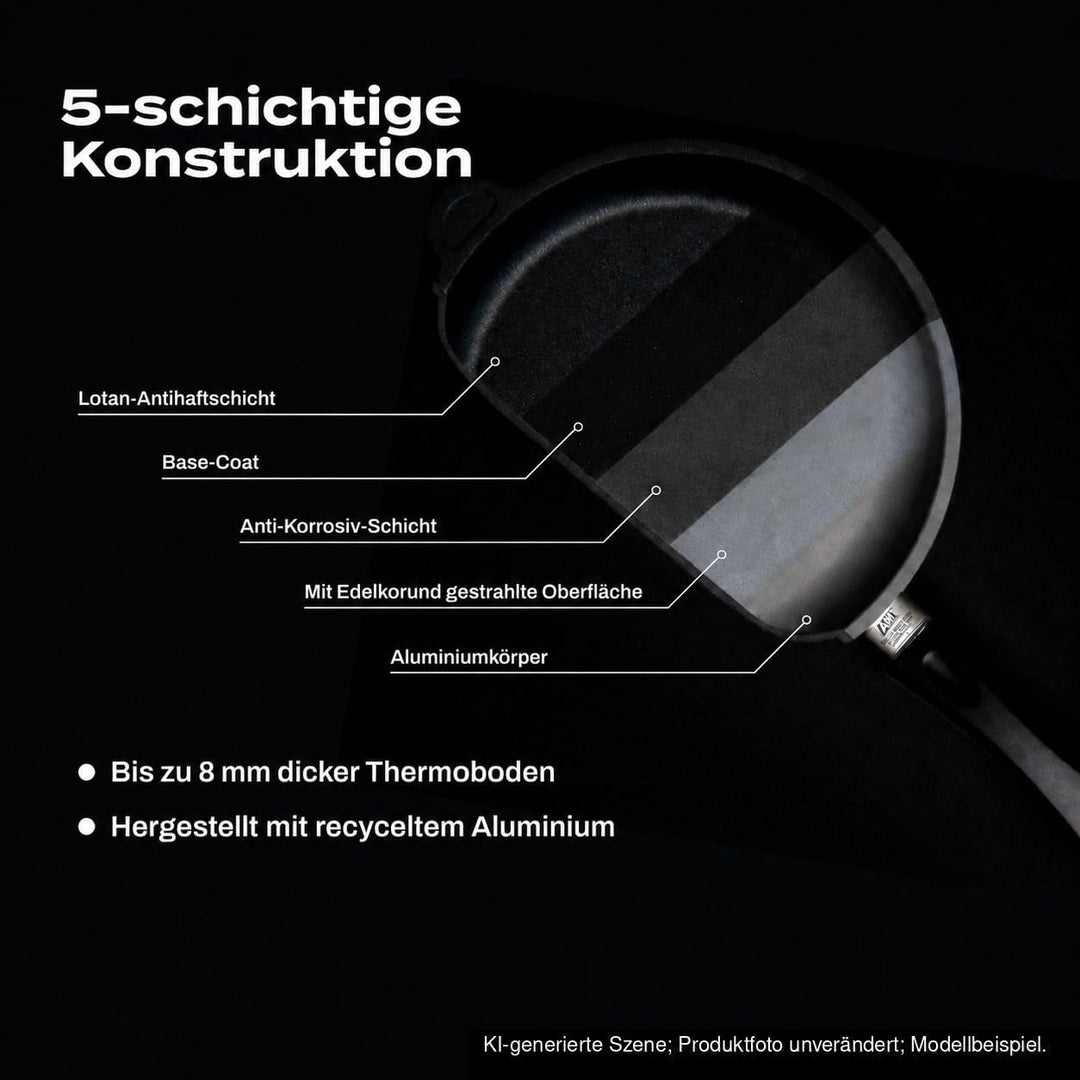 AMT Gastroguss Bratpfanne 24 cm Ø Schwenkpfanne 4 cm hoch, fester Stiel, induktionsgeeignet, Lotan®