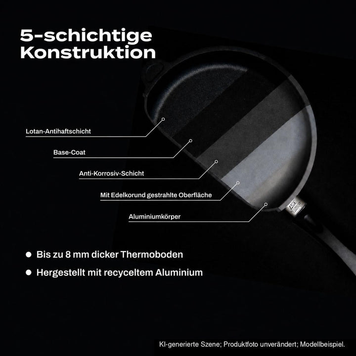 AMT Gastroguss Bratpfanne 32 cm Ø Schwenkpfanne 4 cm hoch, fester Stiel, nicht induktionsgeeignet, L
