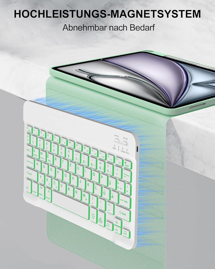 Für iPad Air 11 (2026/2025/2024) (M4/M3/M2) Hülle mit Keyboard, Beleuchtete Tastatur mit 7 Farben, B