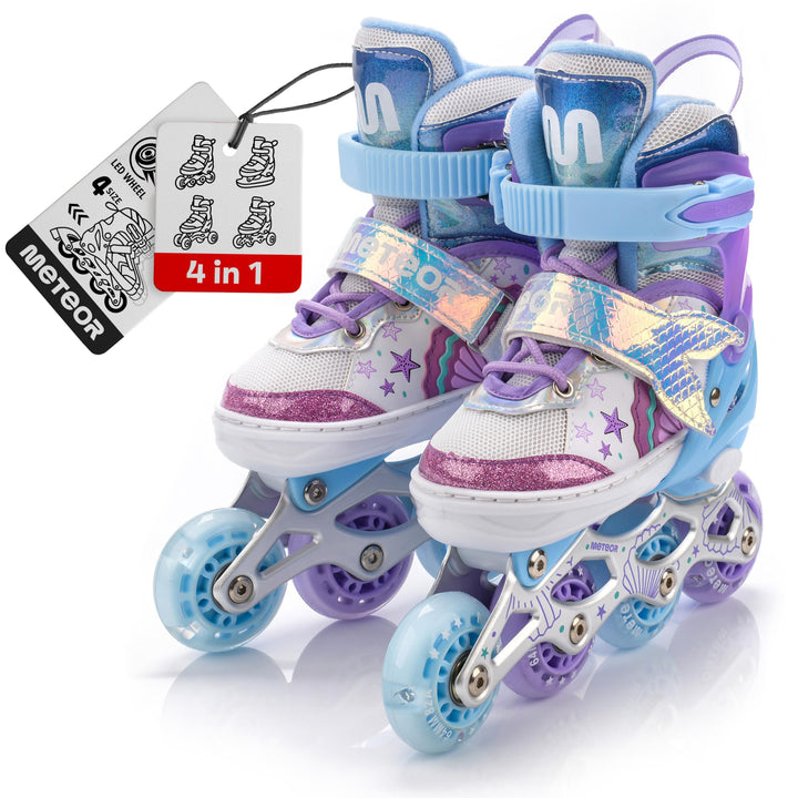 meteor® Inlineskates 4in1 Kinder Inliner Rollschuhe Roller Blades Quad Skates Carbon Kinder Inlinesk