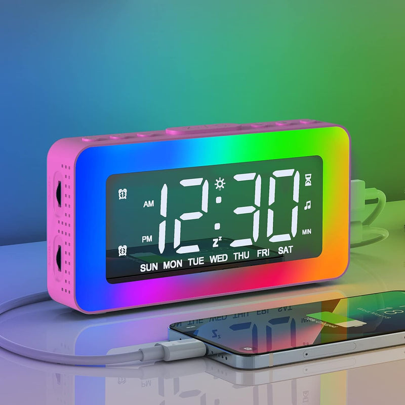 Wecker digital mit 2 Wecker Laut für Tiefschläfer, Wecker mit Licht,Timer,8 White Noise, Wecker mit