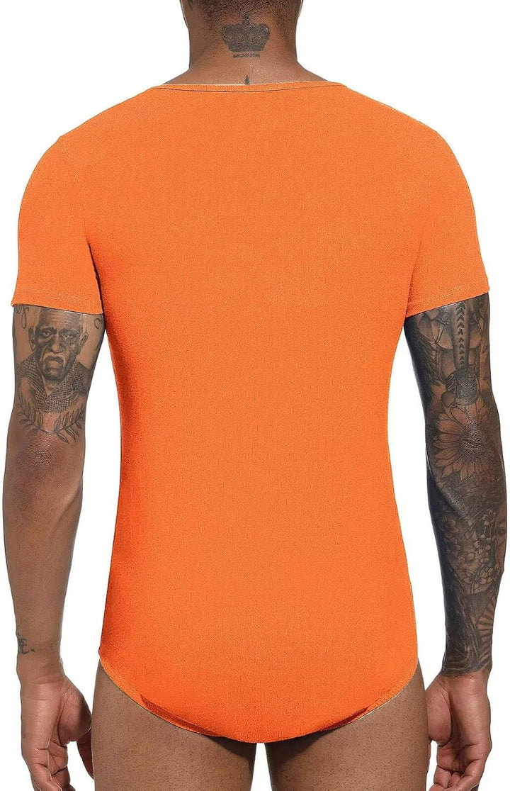 Landofgenie Männer Kurzarm Strampler Pyjama Bodysuit One Piece Strampler Orange S, Orange S