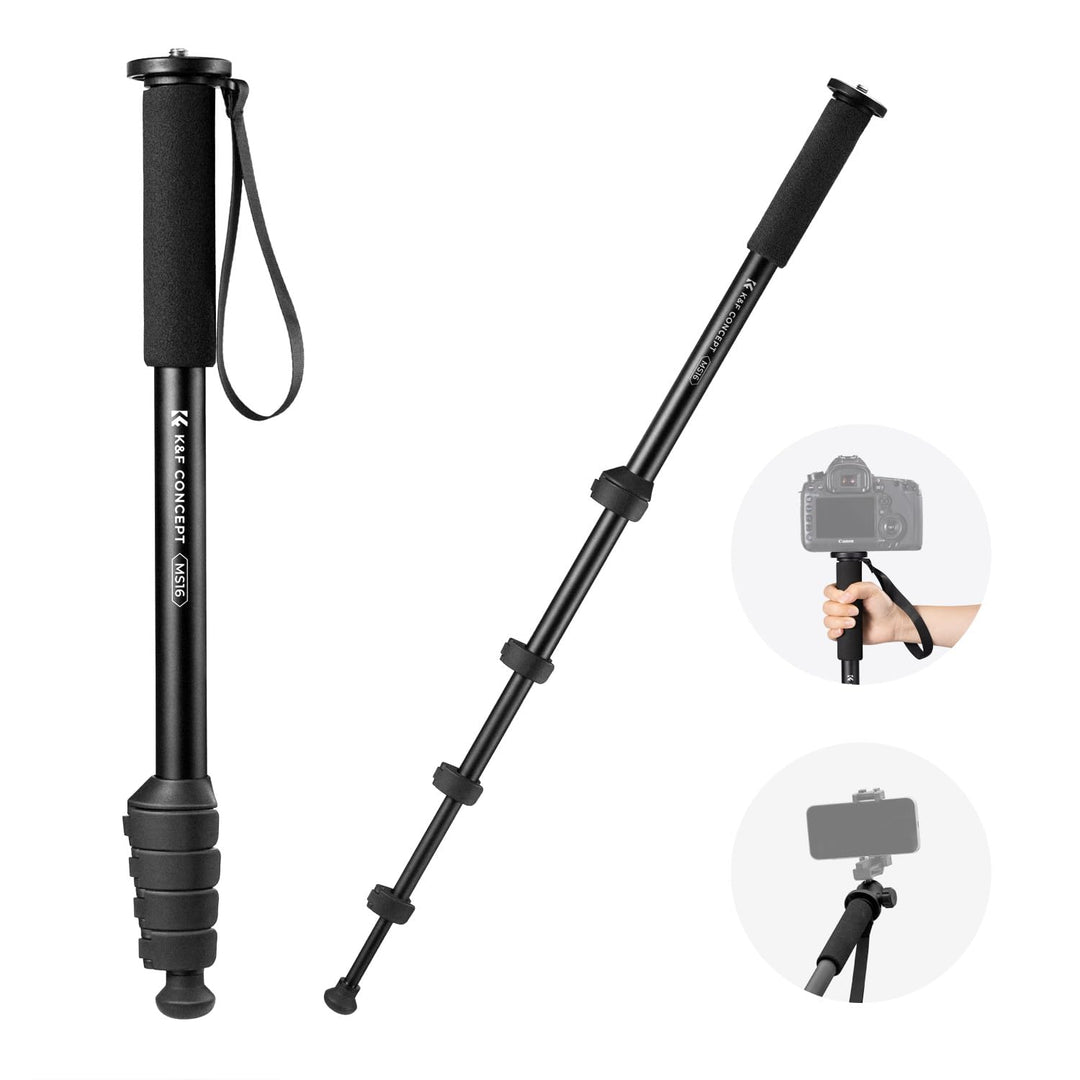 K&F Concept MS16 Einbeinstativ, 63 Zoll Monopod,Stabiles Aluminium-Einbeinstativ mit 5 Sektionen,160